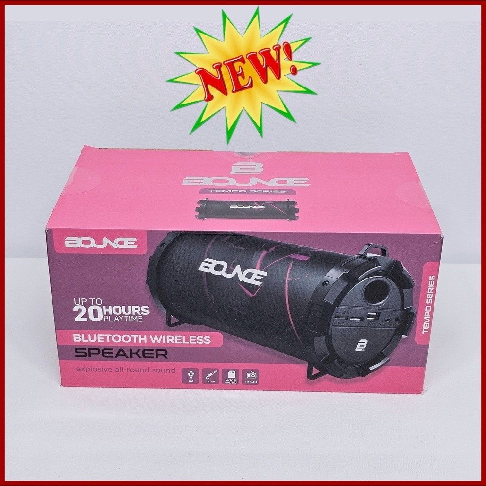 Bounce Tempo Bluetooth Speaker Wireless‎ 5.0 Stereo 20 Hour FM Radio USB New